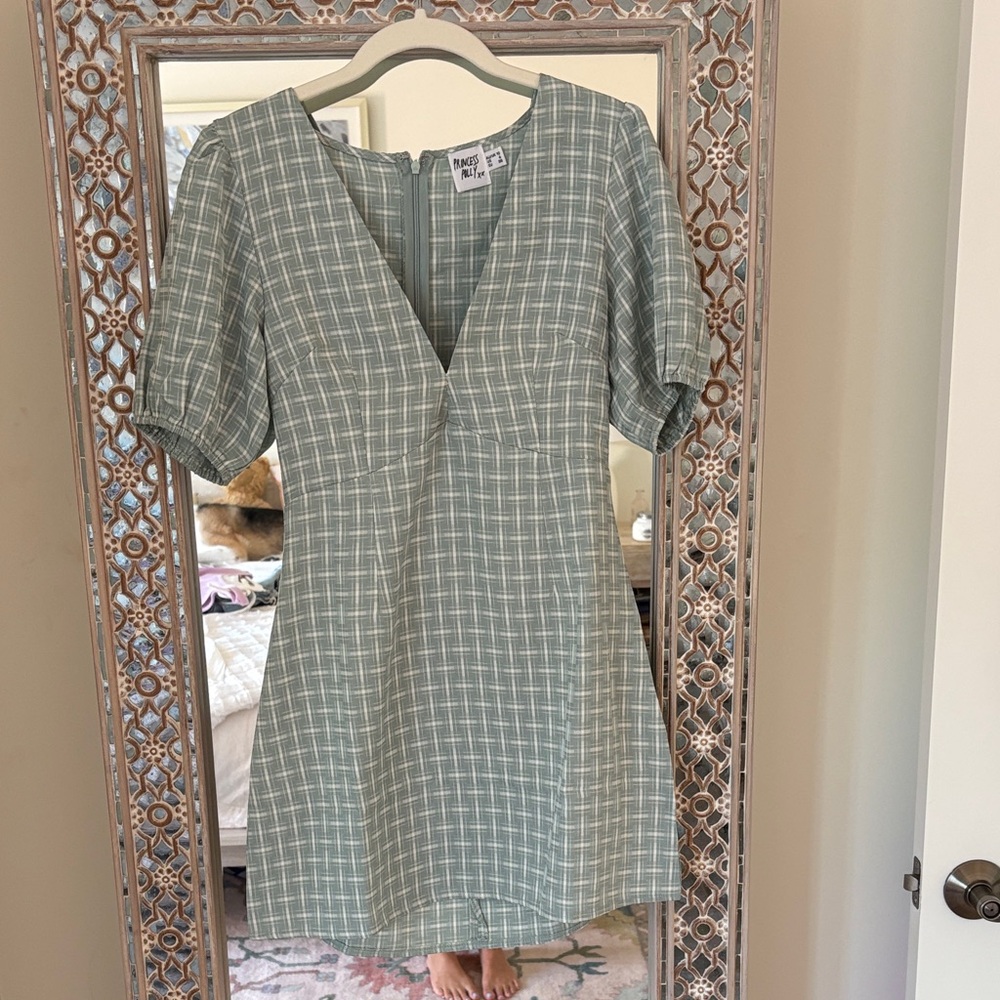 Princess Polly Sage Checkered Mini Dress